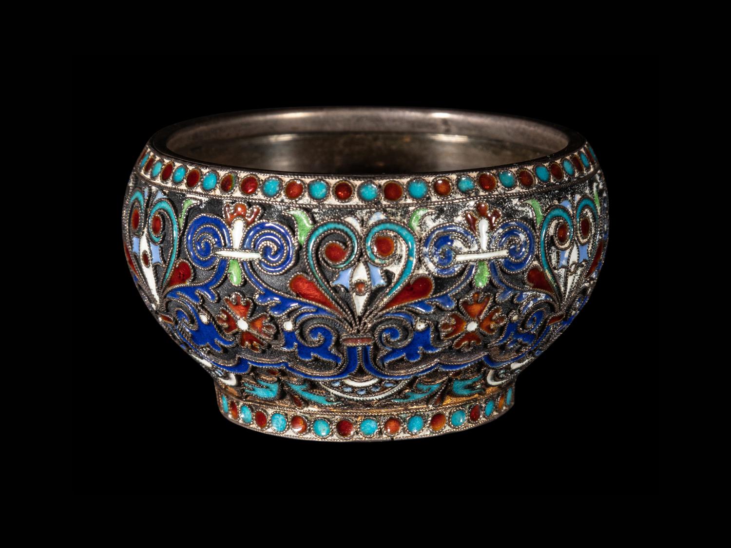 A Russian Enameled Silver Bowl