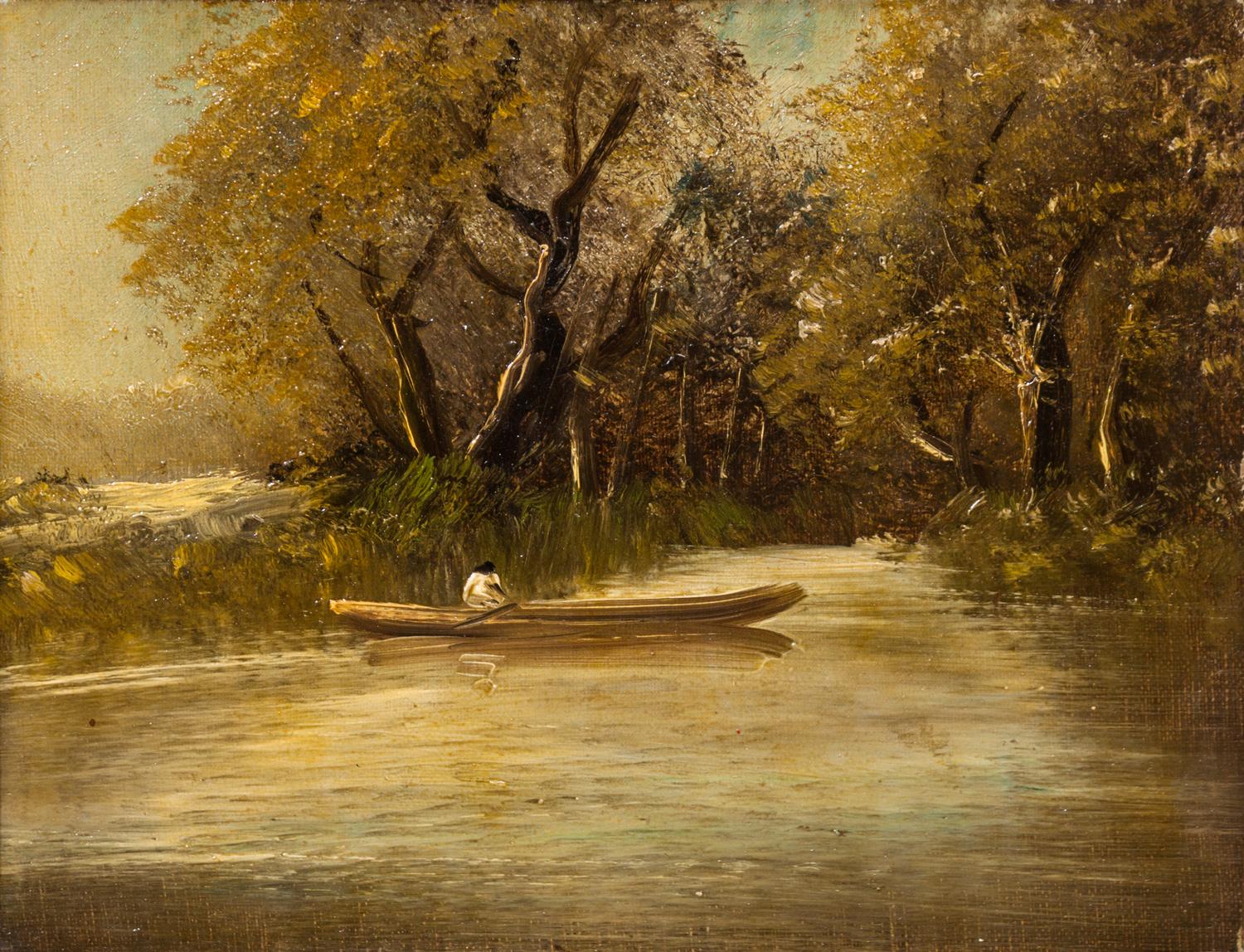 American School, (19th century), Two works: Canoeing on the Lake