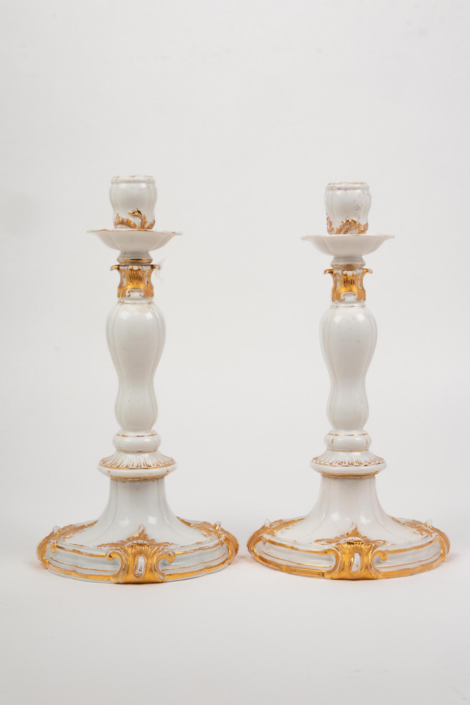 A Pair of Meissen Porcelain Candlesticks