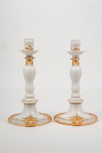 A Pair of Meissen Porcelain Candlesticks