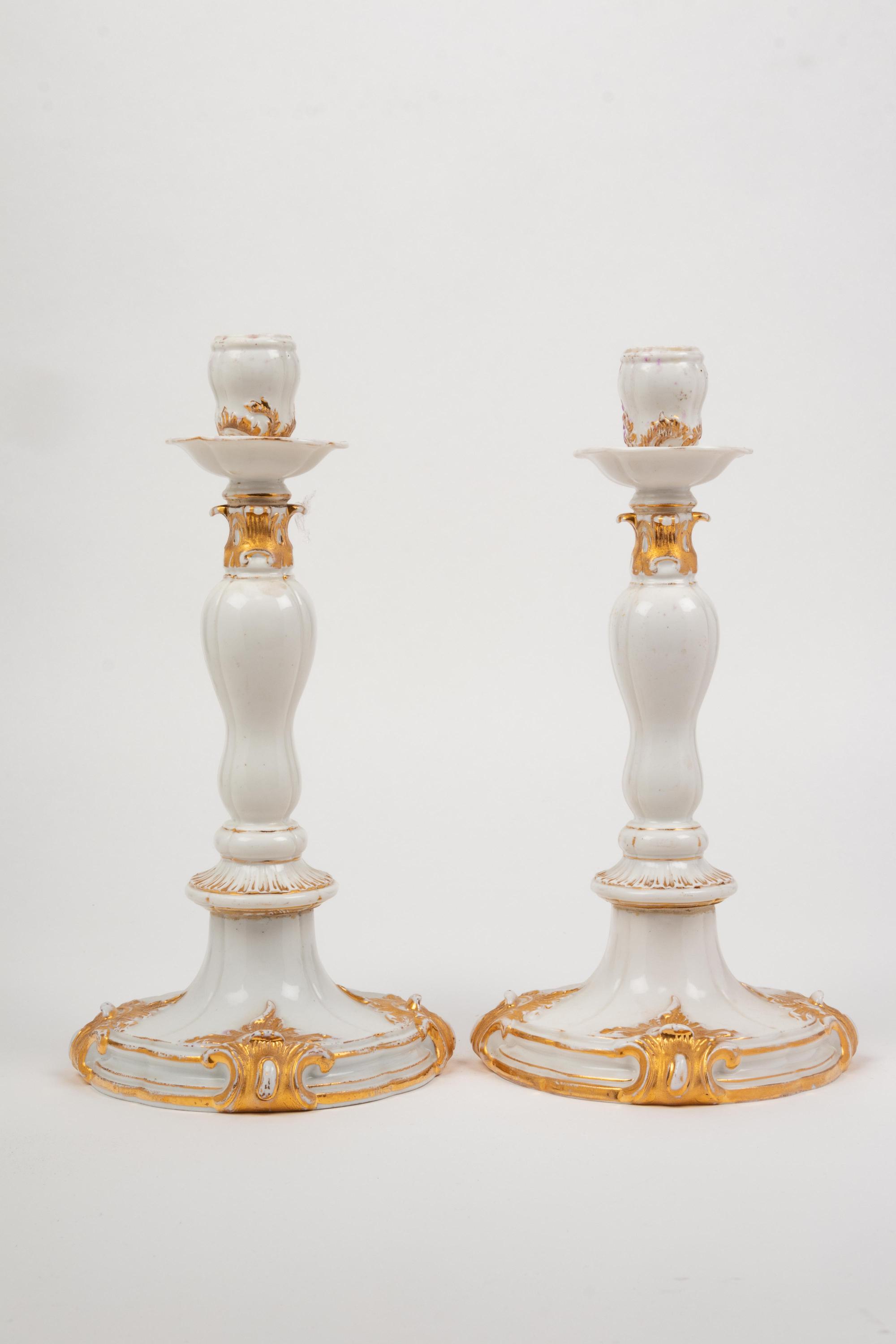 A Pair of Meissen Porcelain Candlesticks