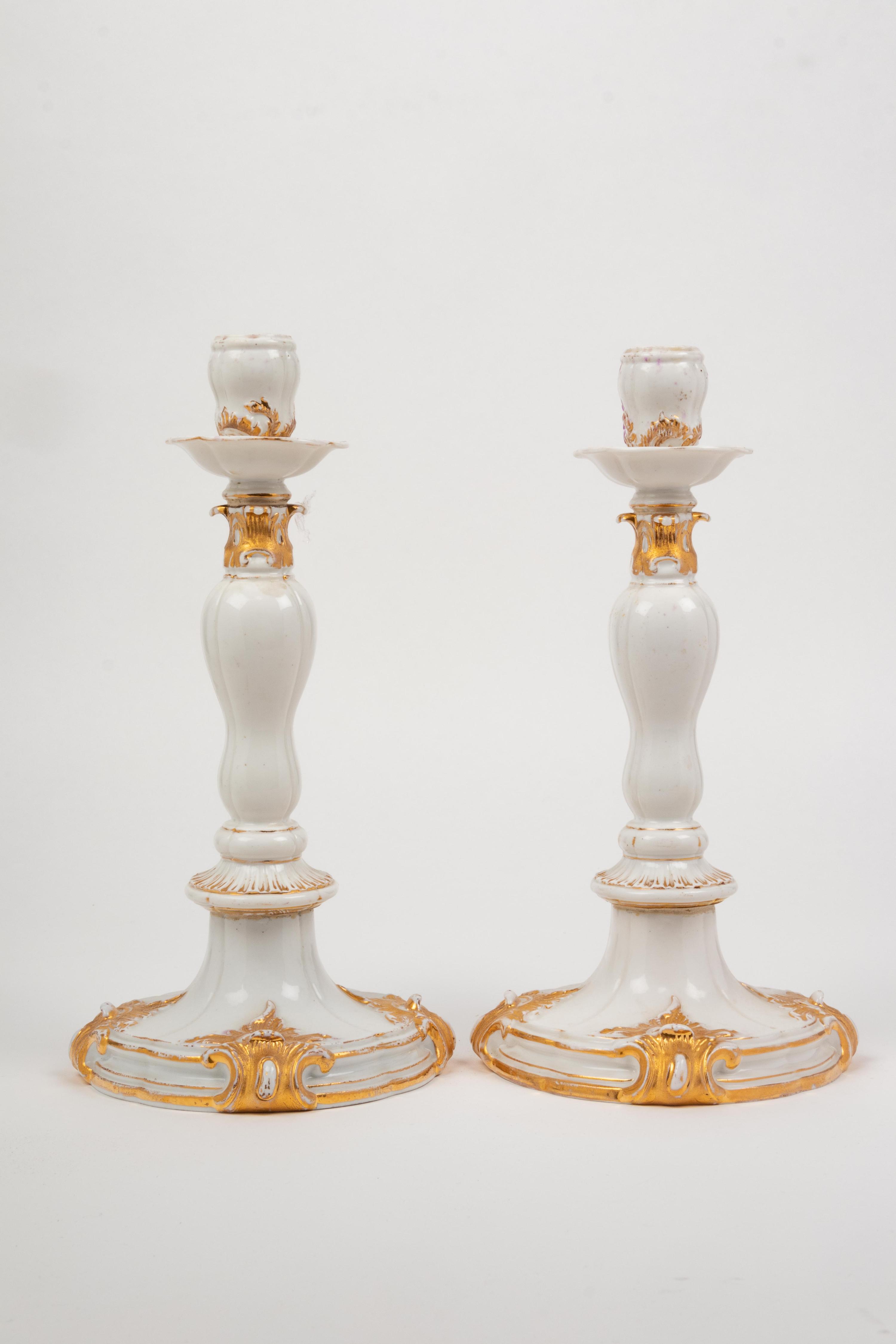 A Pair of Meissen Porcelain Candlesticks
