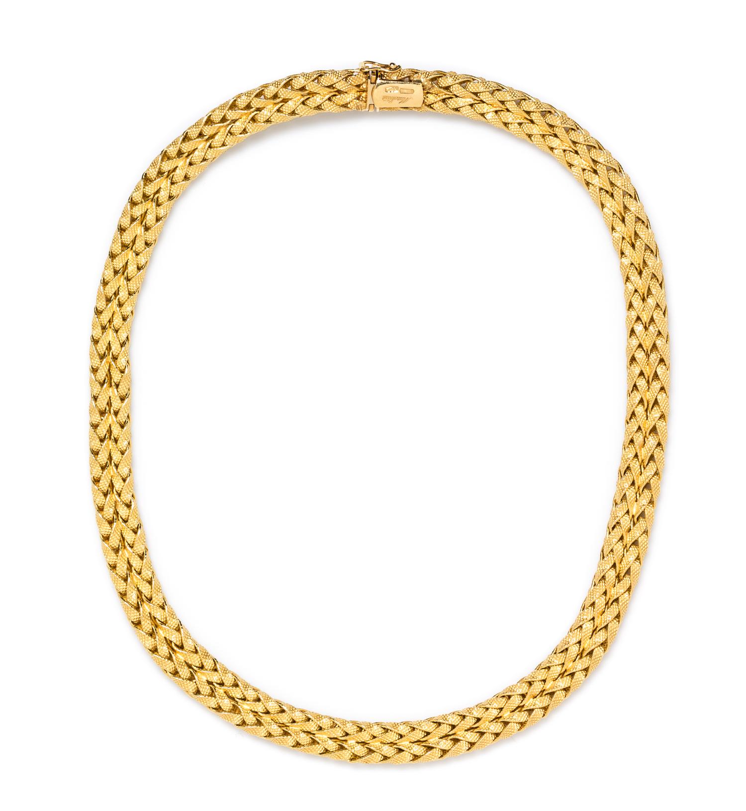An 18 Karat Yellow Gold Double Row Wheat Chain Necklace, Marchisio, 32.80 dwts.