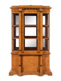 A German or Austrian Neoclassical Parcel Ebonized Birch Breakfront Vitrine Cabinet