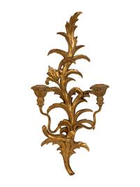 A Pair of Italian Carved Giltwood Two-Light Sconces
