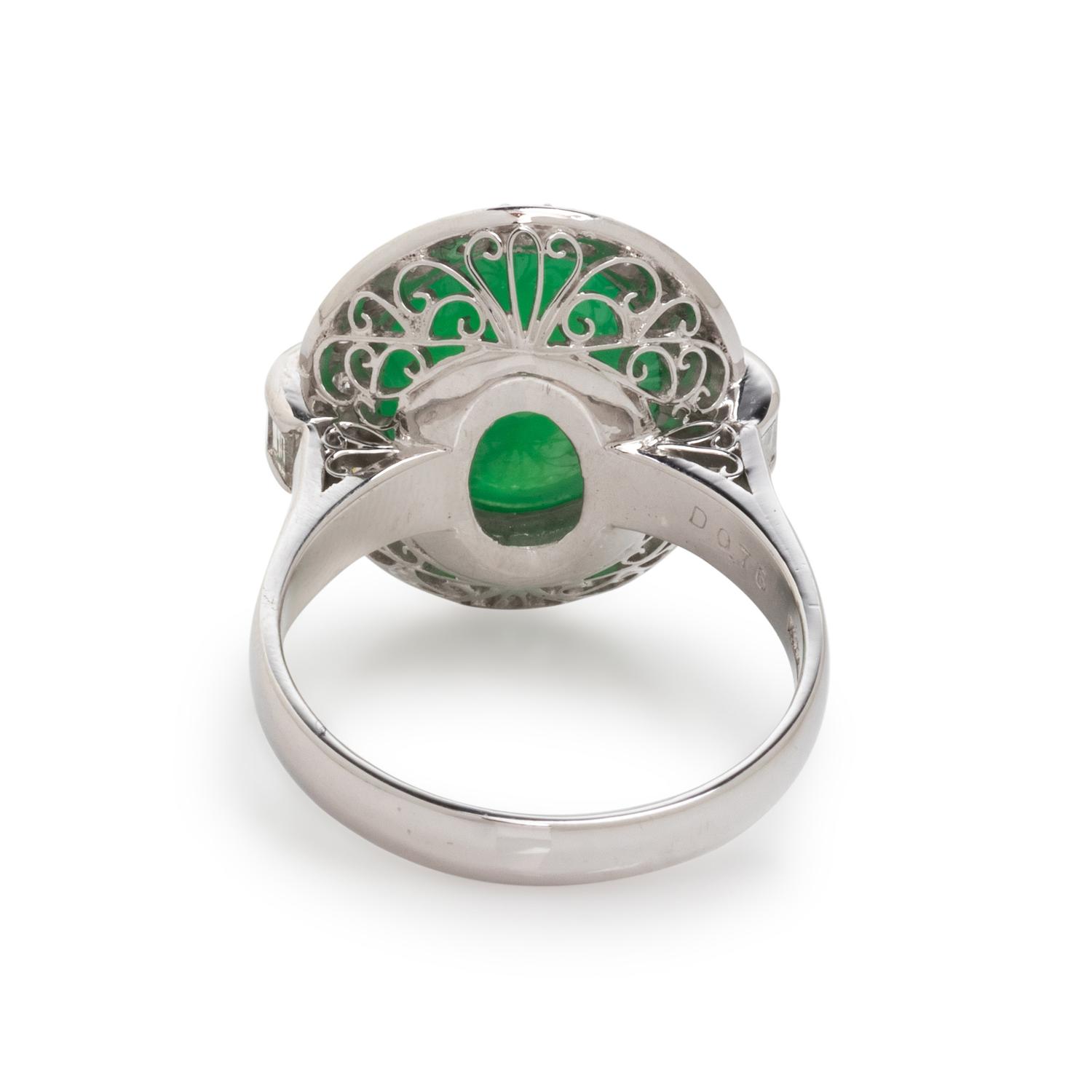JADE, DIAMOND, AND PLATINUM RING