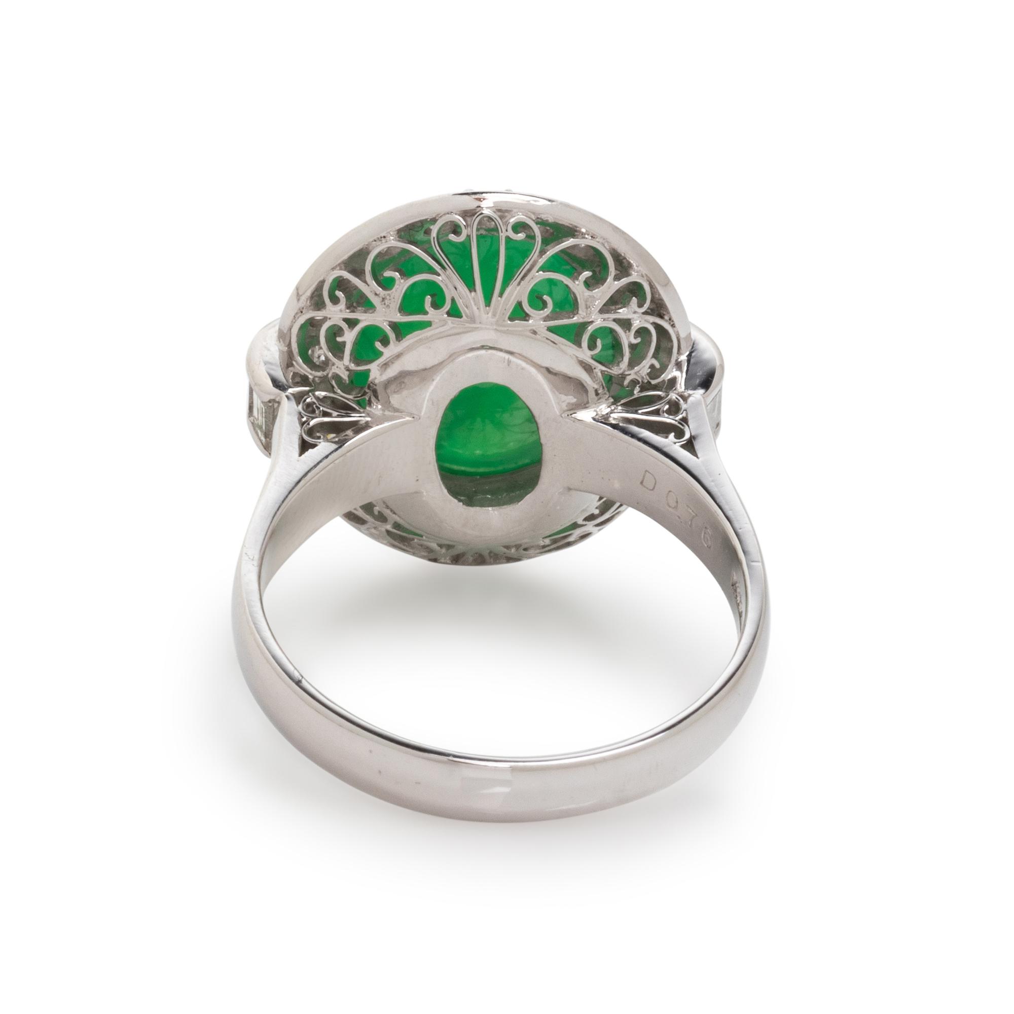 JADE, DIAMOND, AND PLATINUM RING