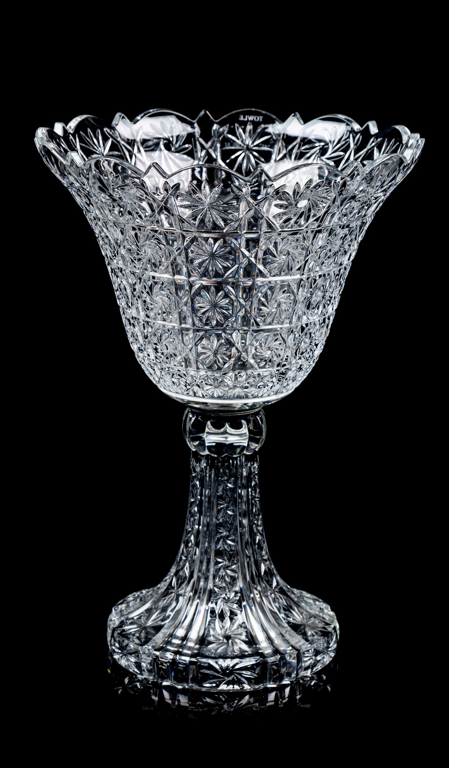 A Cut Glass Centerpiece Bowl Height 14 1/2 inches.