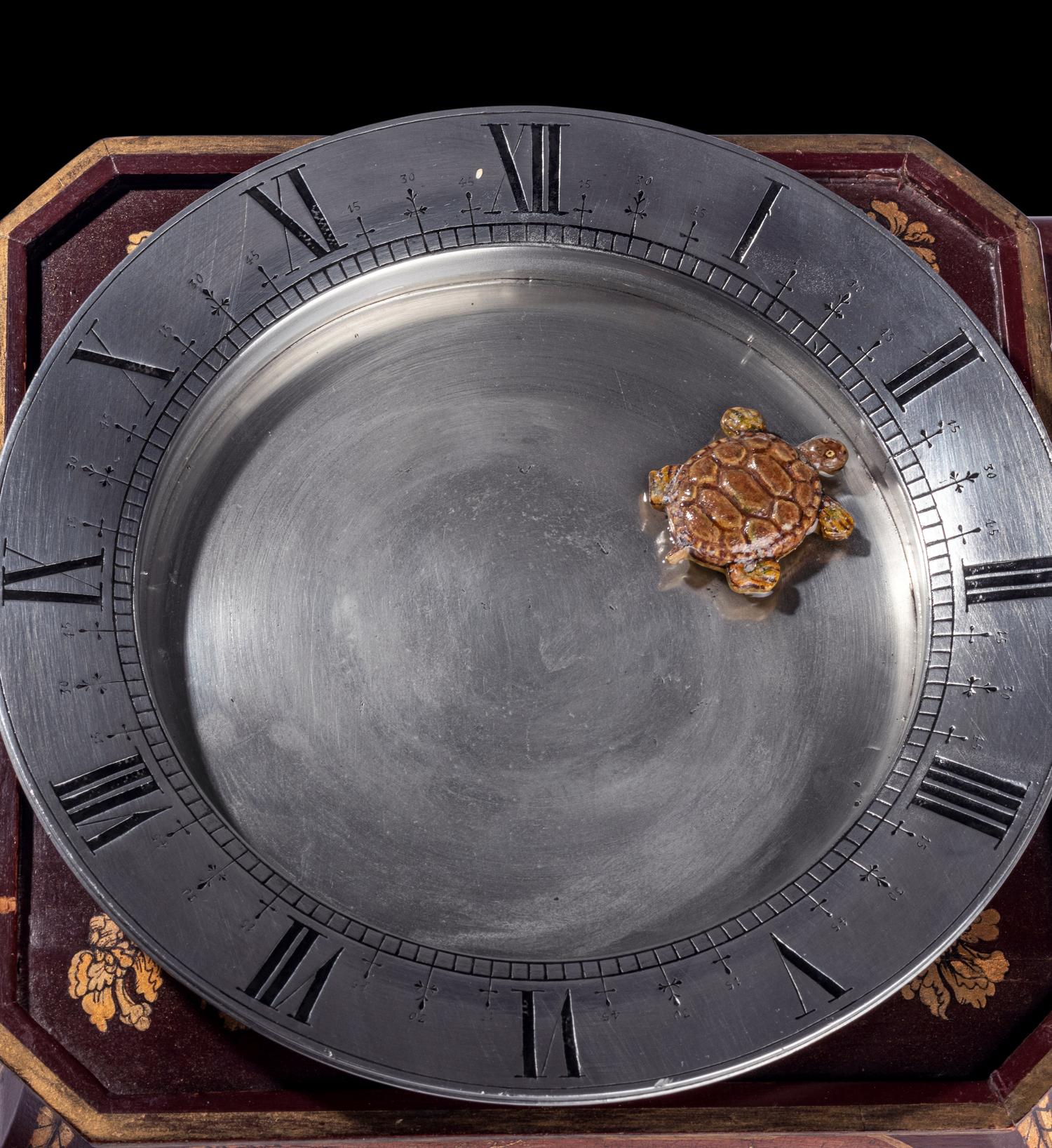 A French Ebonized, Parcel-Gilt and Pewter Turtle Mystery Clock, A. Cadot