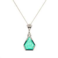 ART DECO, EMERALD, DIAMOND AND ENAMEL PENDANT