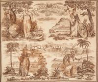 An English printed cotton handkerchief depicting the four continents, early 19th century