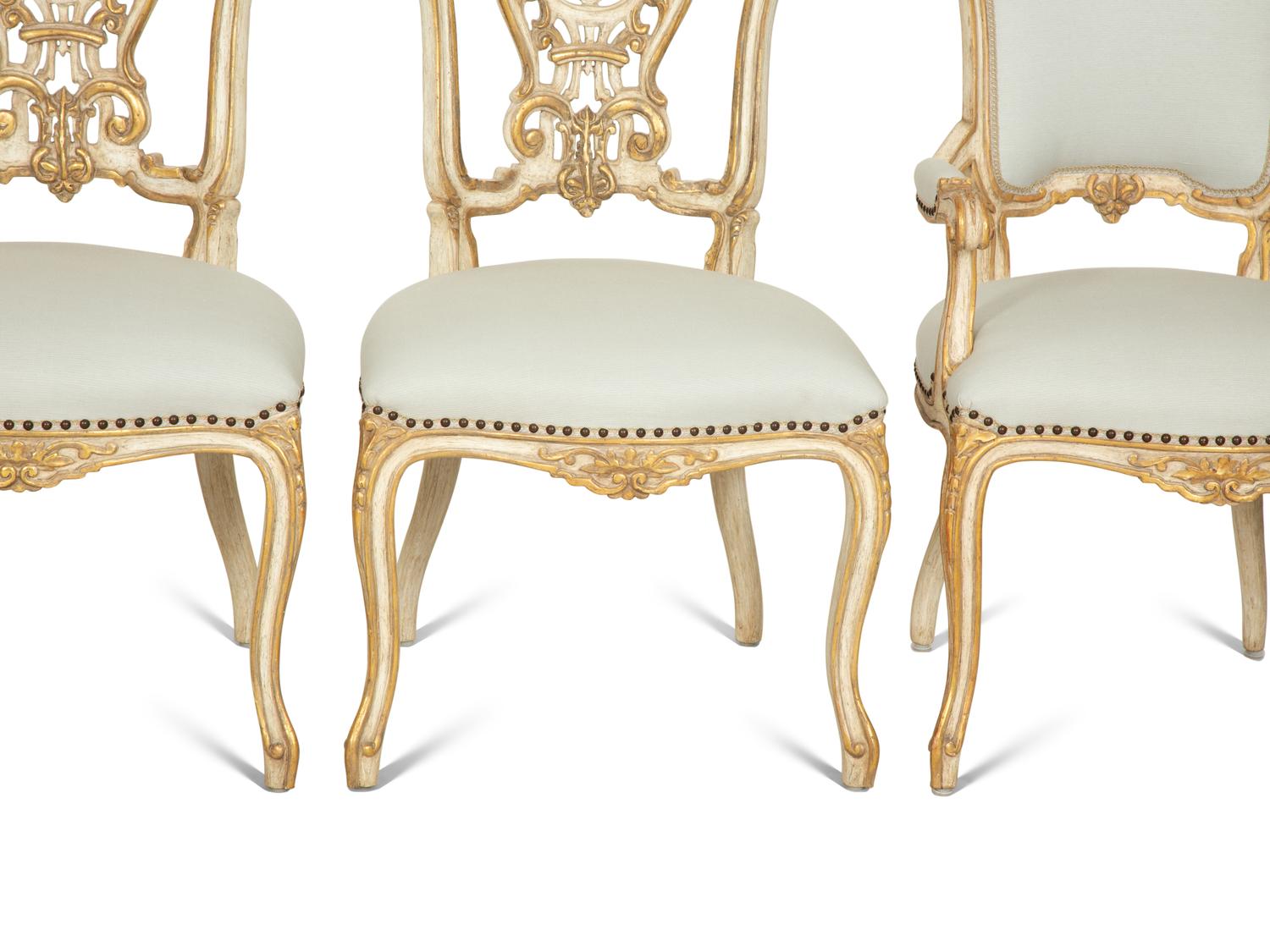 Six Ebanista Dauphine II Gilt Decorated Armchairs together with a Pair of Dauphine I Side Chairs — 21st century
