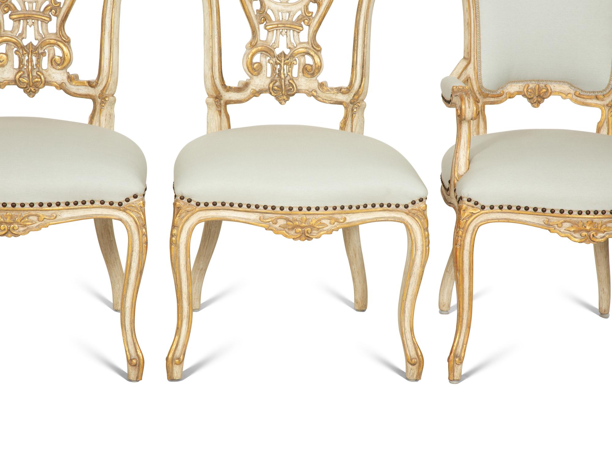 Six Ebanista Dauphine II Gilt Decorated Armchairs together with a Pair of Dauphine I Side Chairs — 21st century