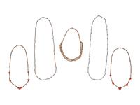 Five Egyptian Carnelian, Shell, and Ceramic Necklaces