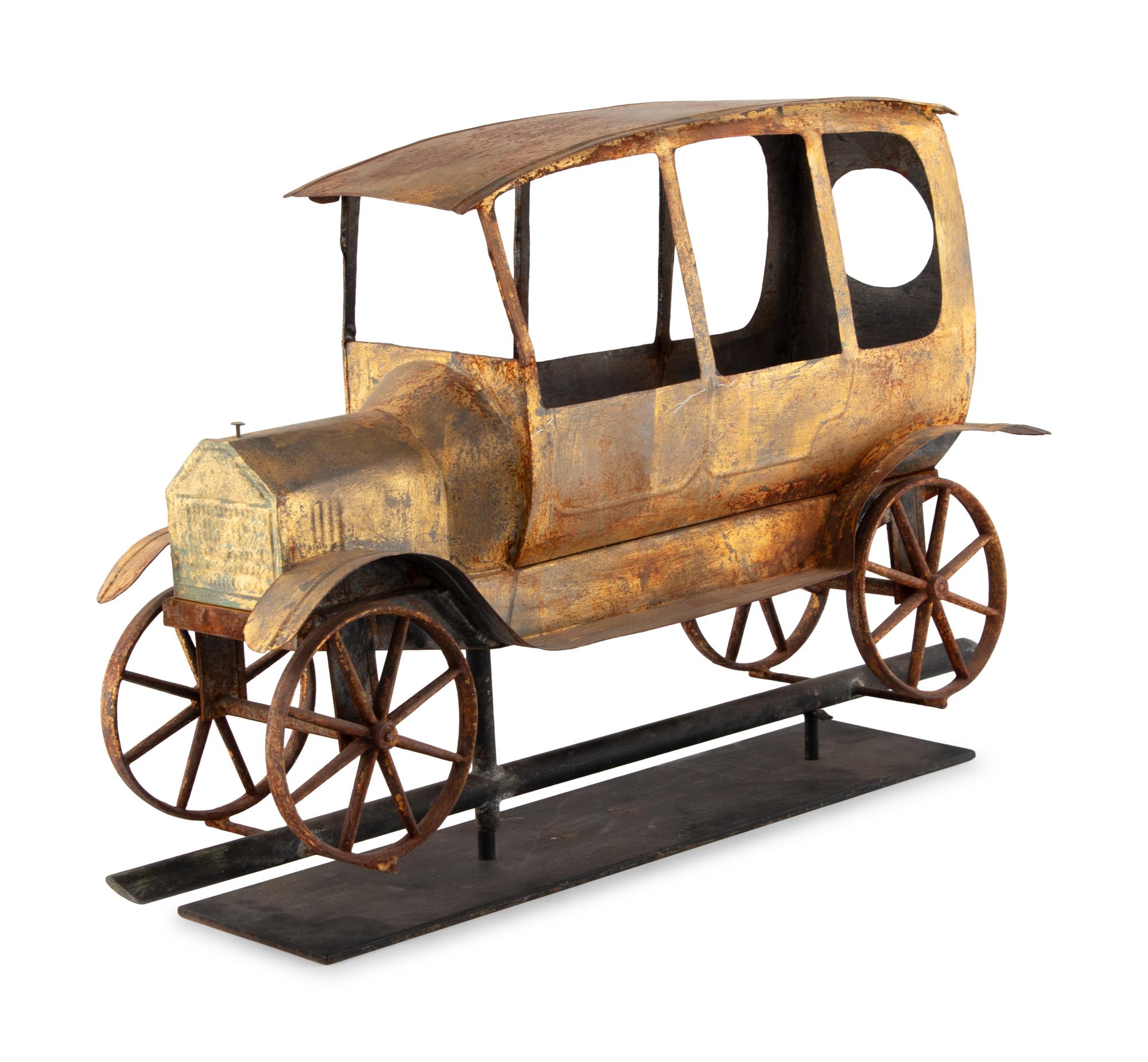 A Gilt, Cut, and Pressed Sheet Metal Automobile Weathervane