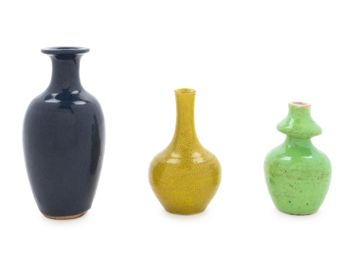 Three Chinese Monochrome Glazed Porcelain Miniature Bottles