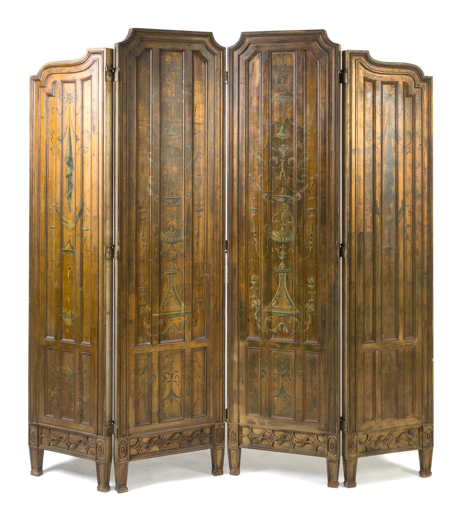 A Venetian Style Silvered Wood Four-Panel Floor Screen Height of tallest panel 75 x width 19 inches. — MID-20TH CENTURY