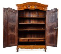 A Louis XV Provincial Style Marquetry Armoire Height 101 x width 58 x depth 26 inches. — LATE 18TH/EARLY 19TH CENTURY