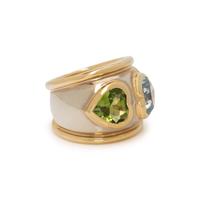 PERIDOT, BLUE TOPAZ, AND BICOLOR GOLD RING