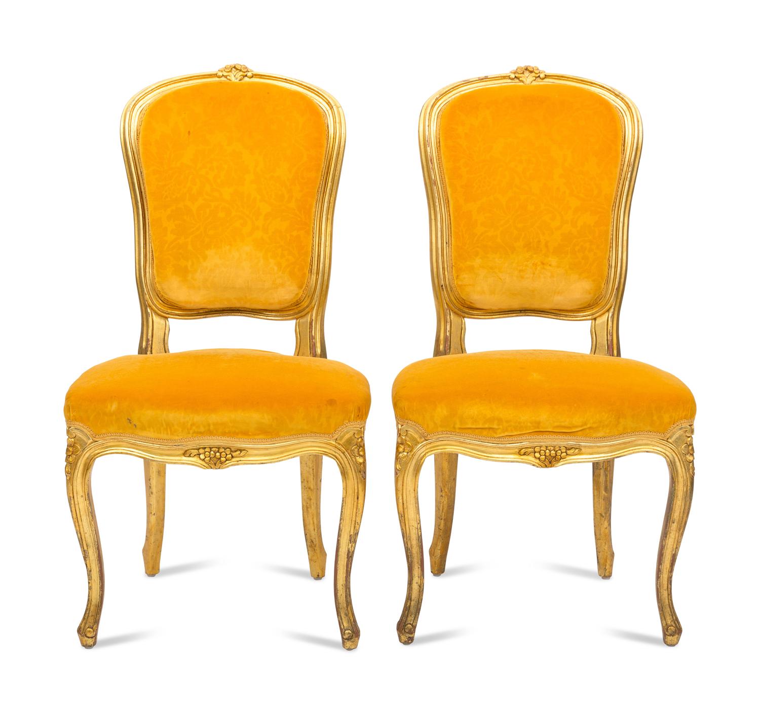 A Pair of Louis XV Style Giltwood Side Chairs
