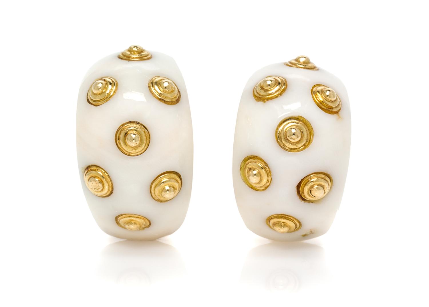A Pair of 18 Karat Yellow Gold and White Coral Earclips, Van Cleef & Arpels, 18.40 dwts.
