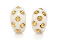 A Pair of 18 Karat Yellow Gold and White Coral Earclips, Van Cleef & Arpels, 18.40 dwts.