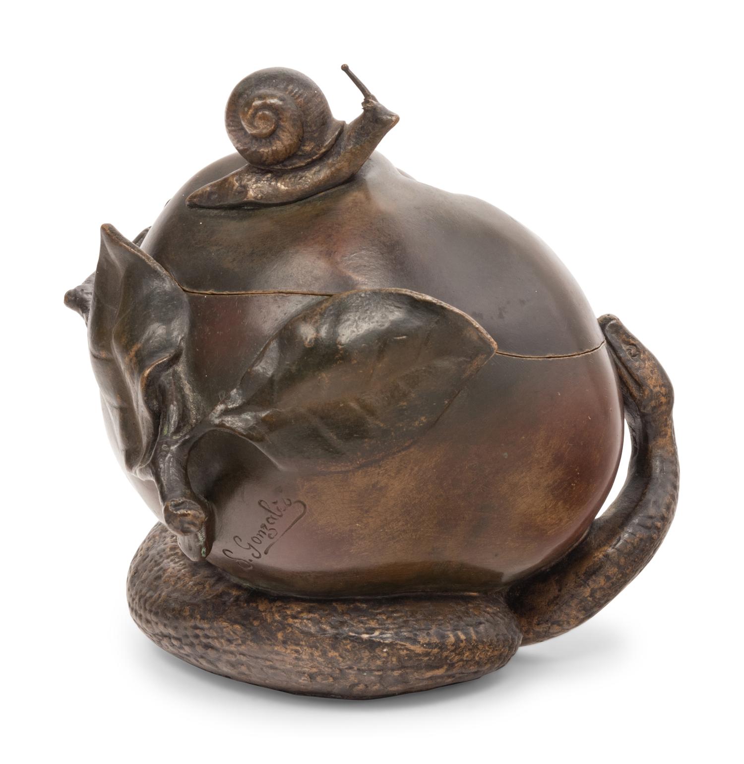 A French Art Nouveau 'Snail and Snake' Bronze Box