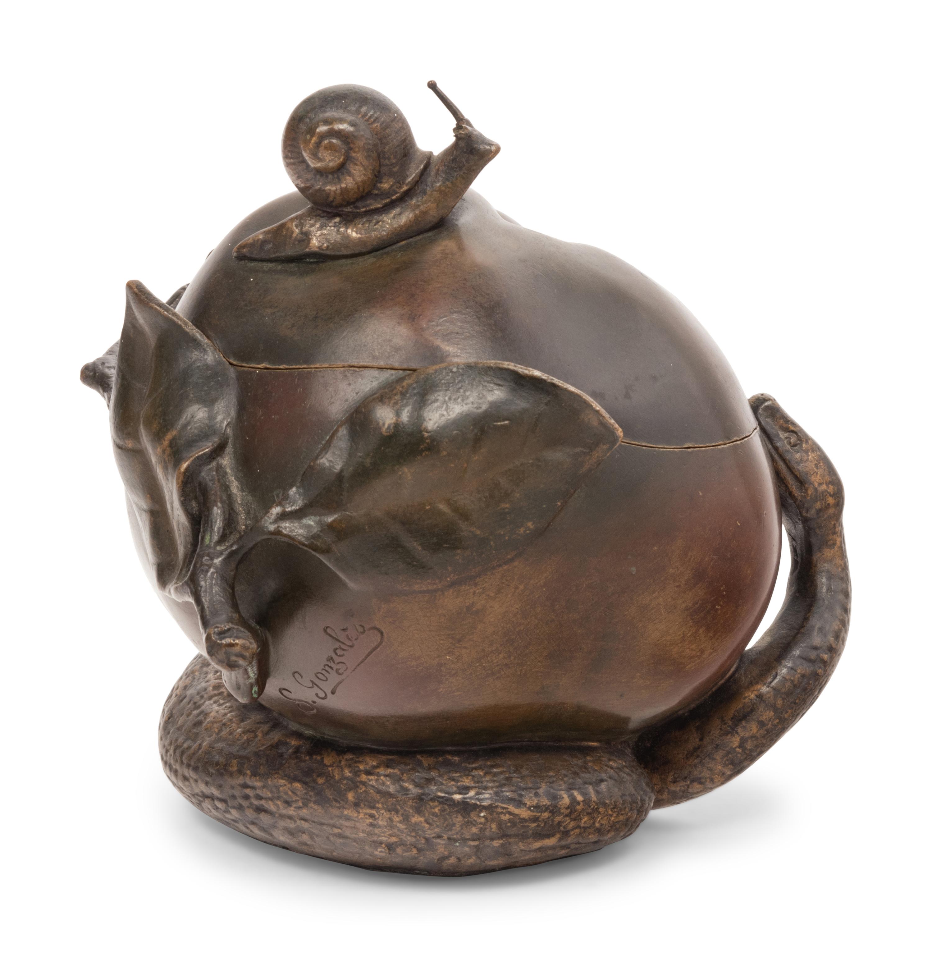 A French Art Nouveau 'Snail and Snake' Bronze Box