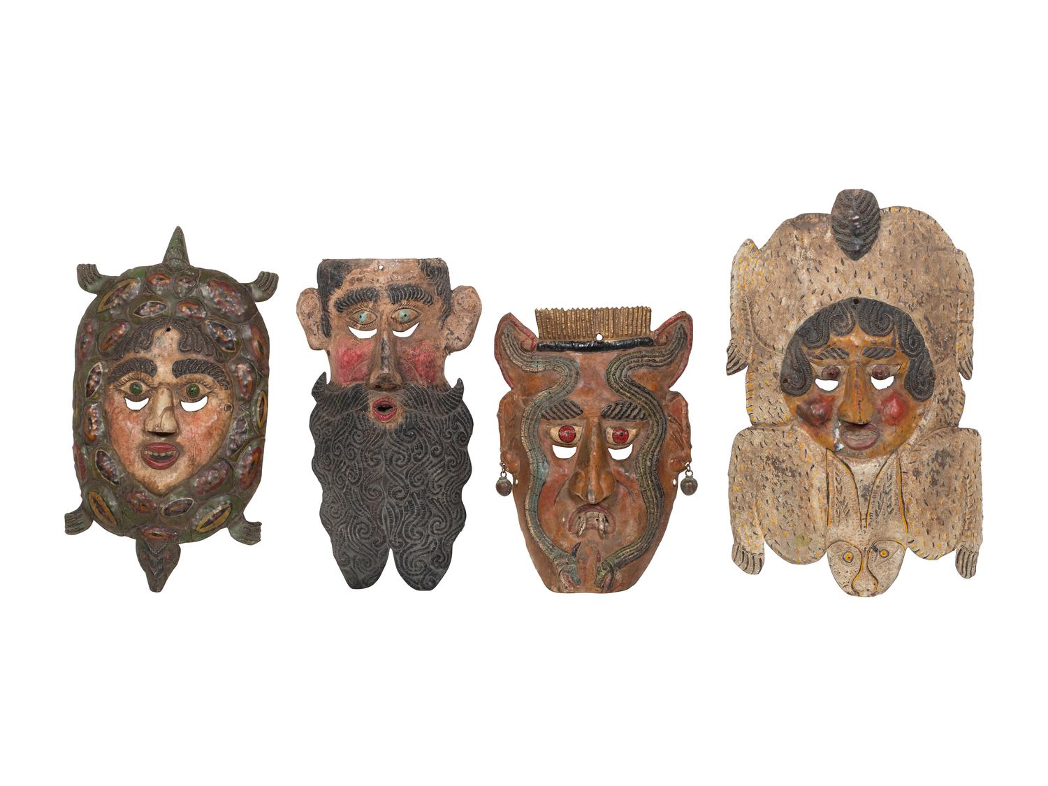 Four Mexican Copper Festival Masks