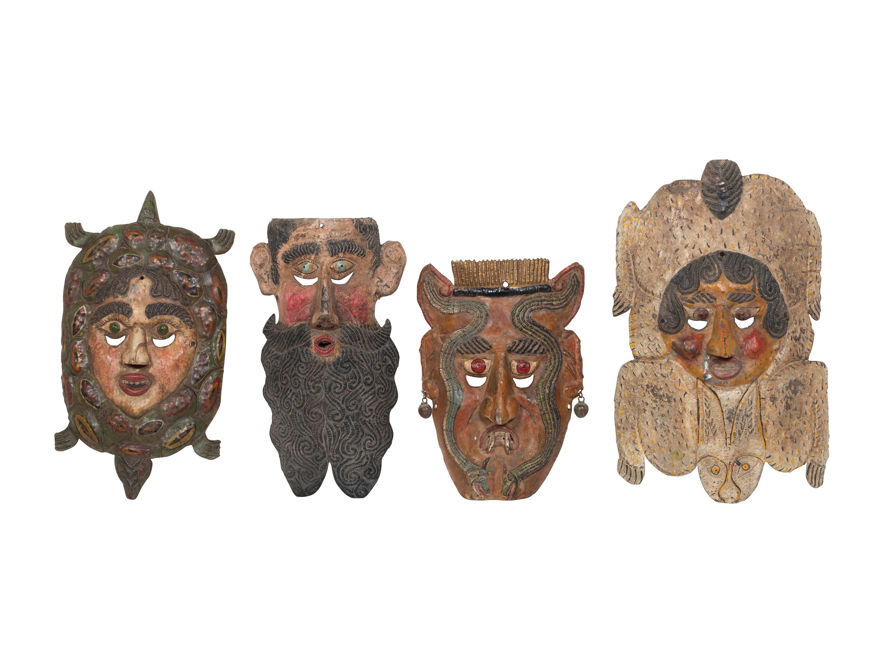 Four Mexican Copper Festival Masks