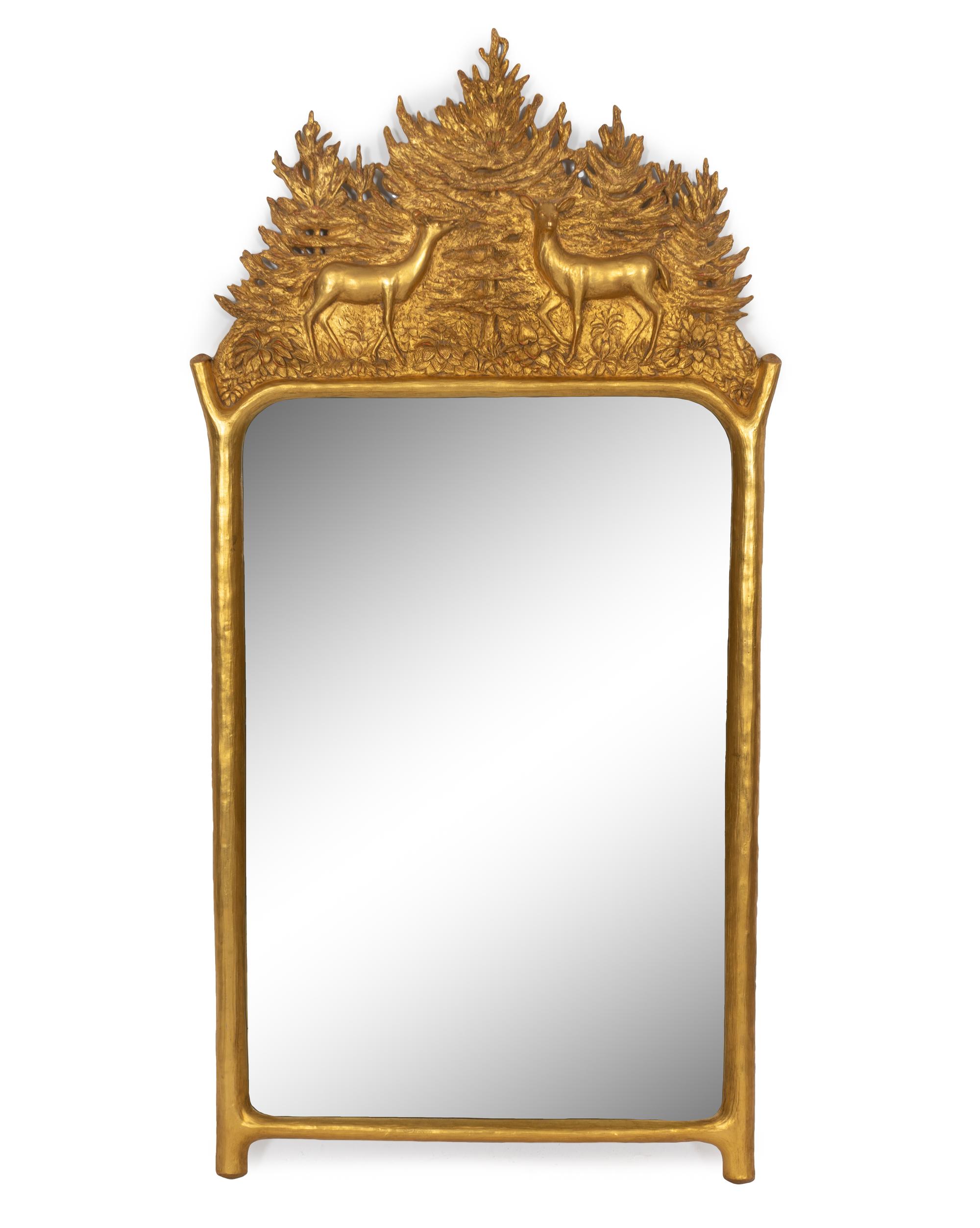 A Carver's Guild Giltwood The Deer Who Eat My Hosta Mirror