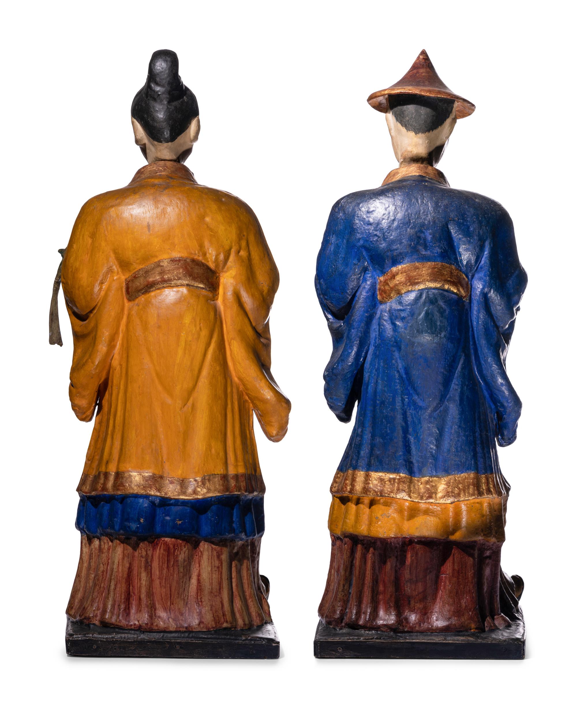 A Pair of North Italian Polychrome Painted Papier-Mâché Nodding Head Figures