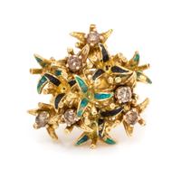 A Yellow Gold, Colored Diamond and Polychrome Enamel Ring, 7.80 dwts.