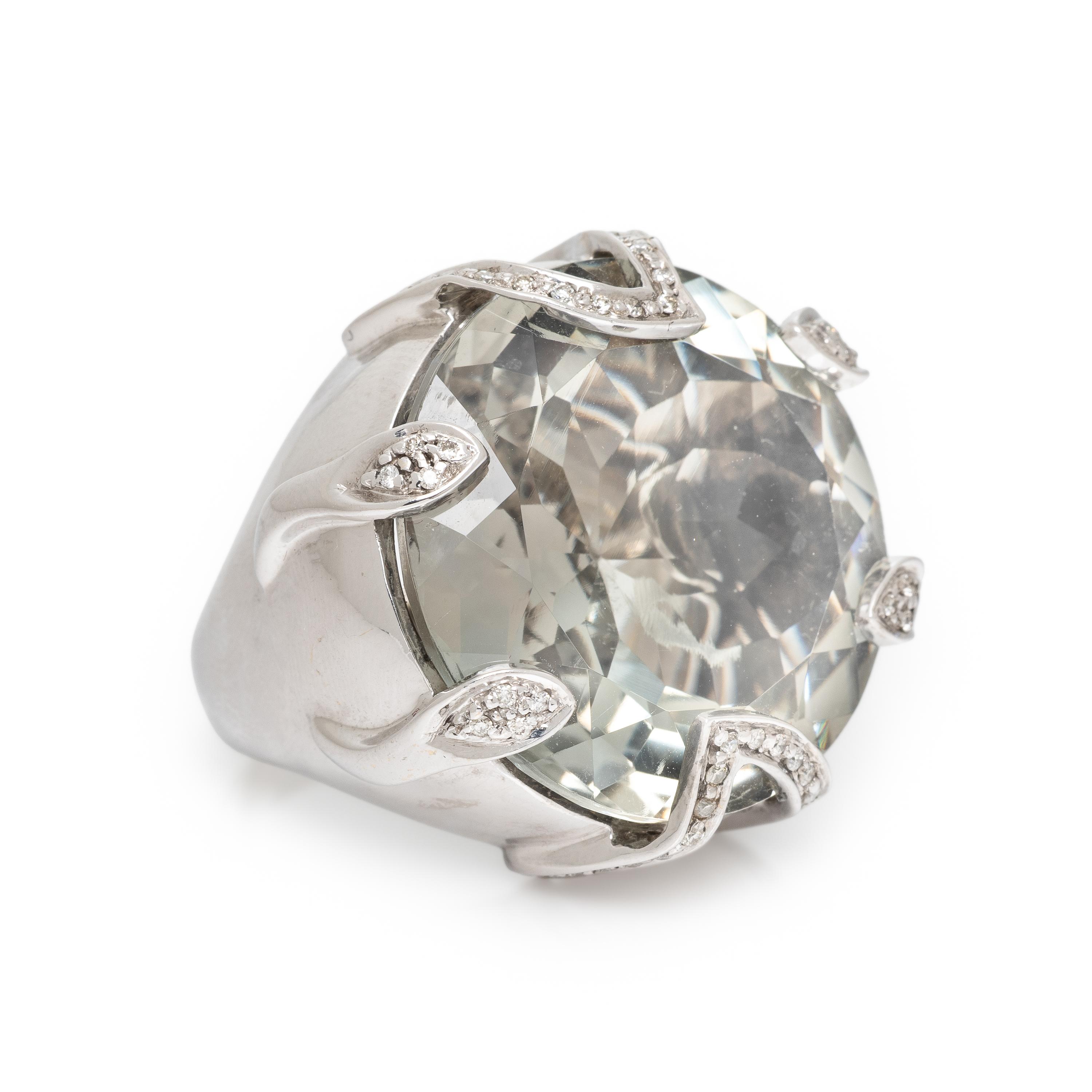 Sazingg, Prasiolite Quartz and Diamond Ring