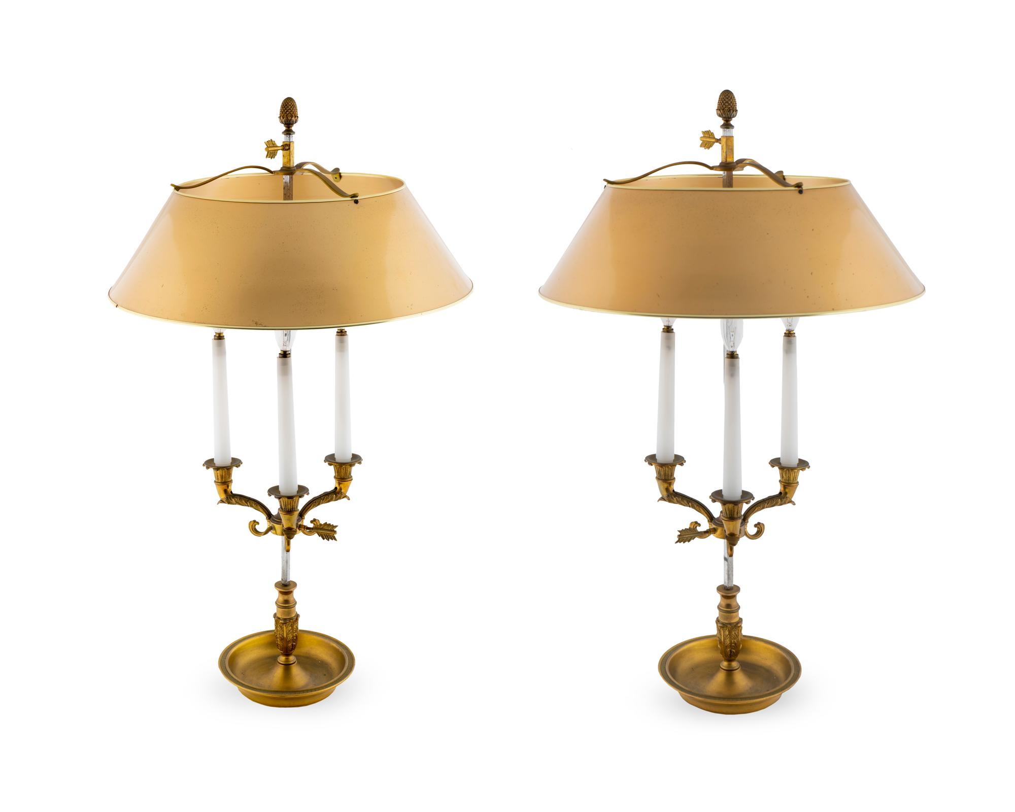 A Pair of Empire Style Gilt Metal Bouillotte Lamps — 20TH CENTURY