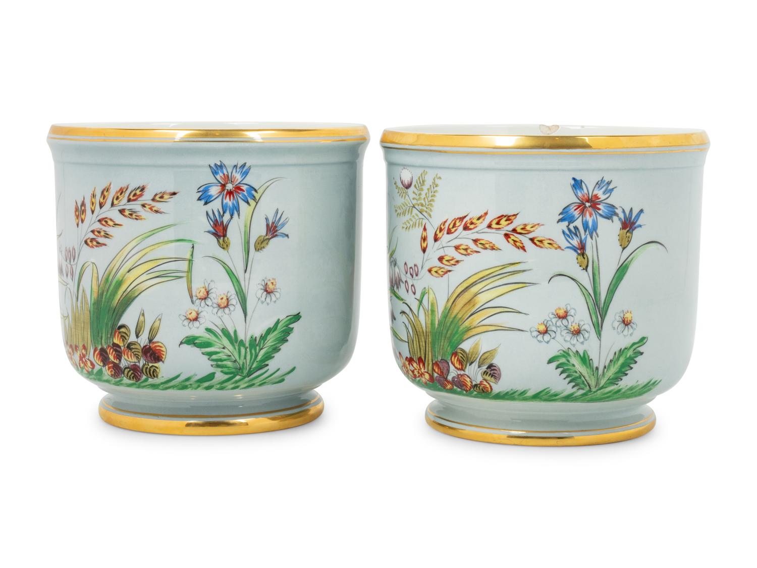 A Pair of Italian Porcelain Cache Pots