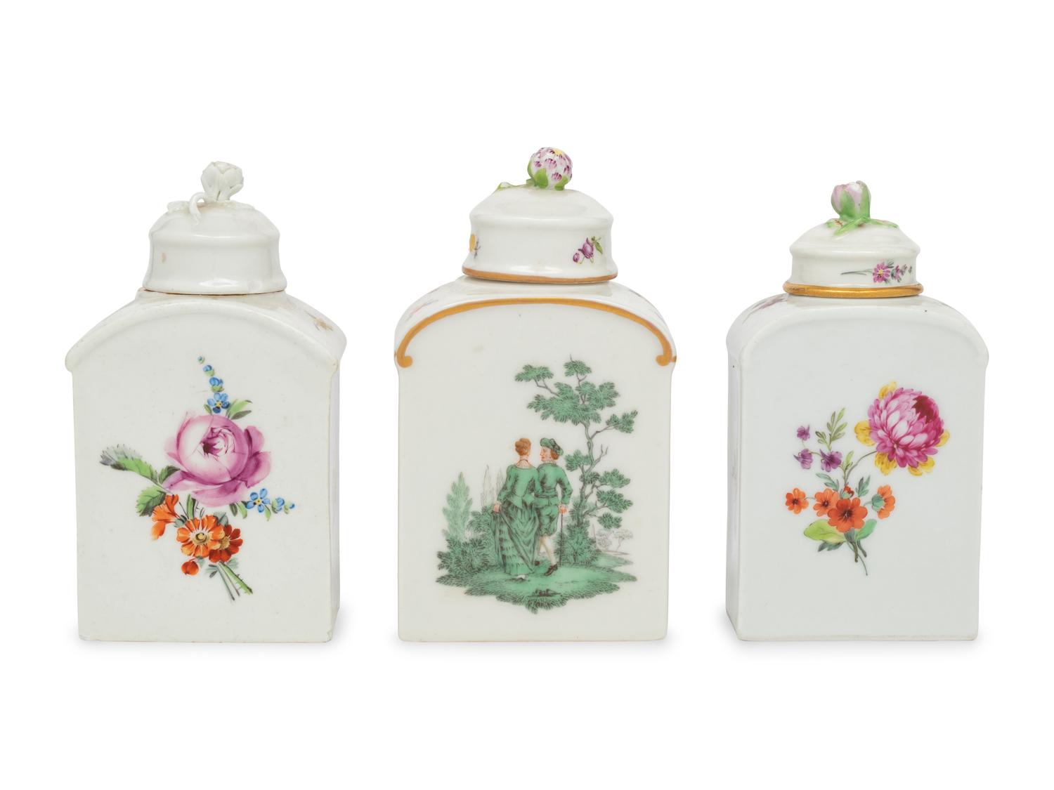 Three German Porcelain Tea Caddies