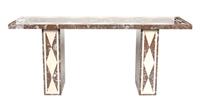 A Red Variegated and Ivory Marble Inlay Console Table Height 34 x width 80 1/8 x depth 24 1/4 inches. — 20TH CENTURY
