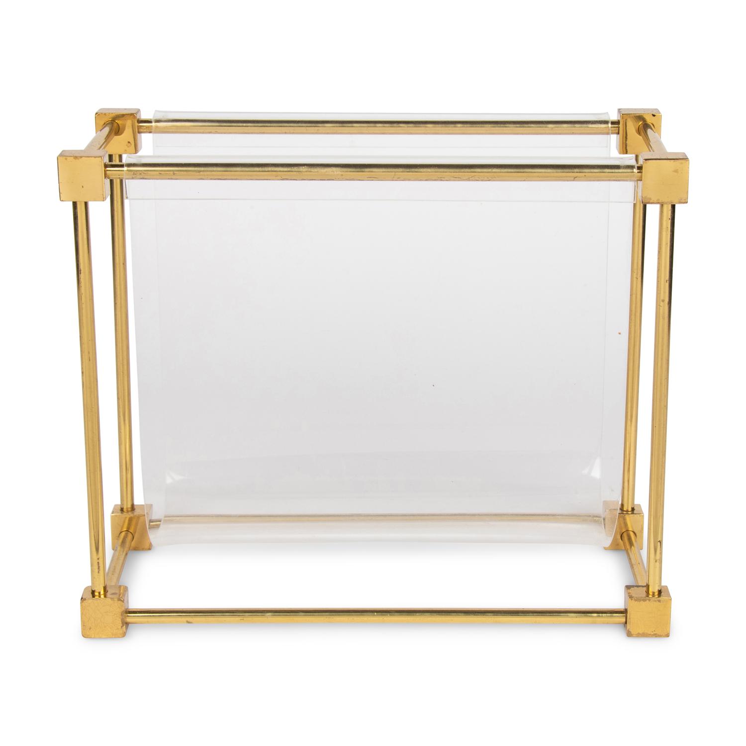 A Contemporary Brass and Acrylic Magazine Rack