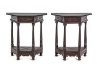 A Pair of Continental Carved Oak Console Tables