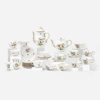 A Herend porcelain part dinner, tea, and coffee service in the "Rothschild Birds" pattern Modern, blue printed factory marks