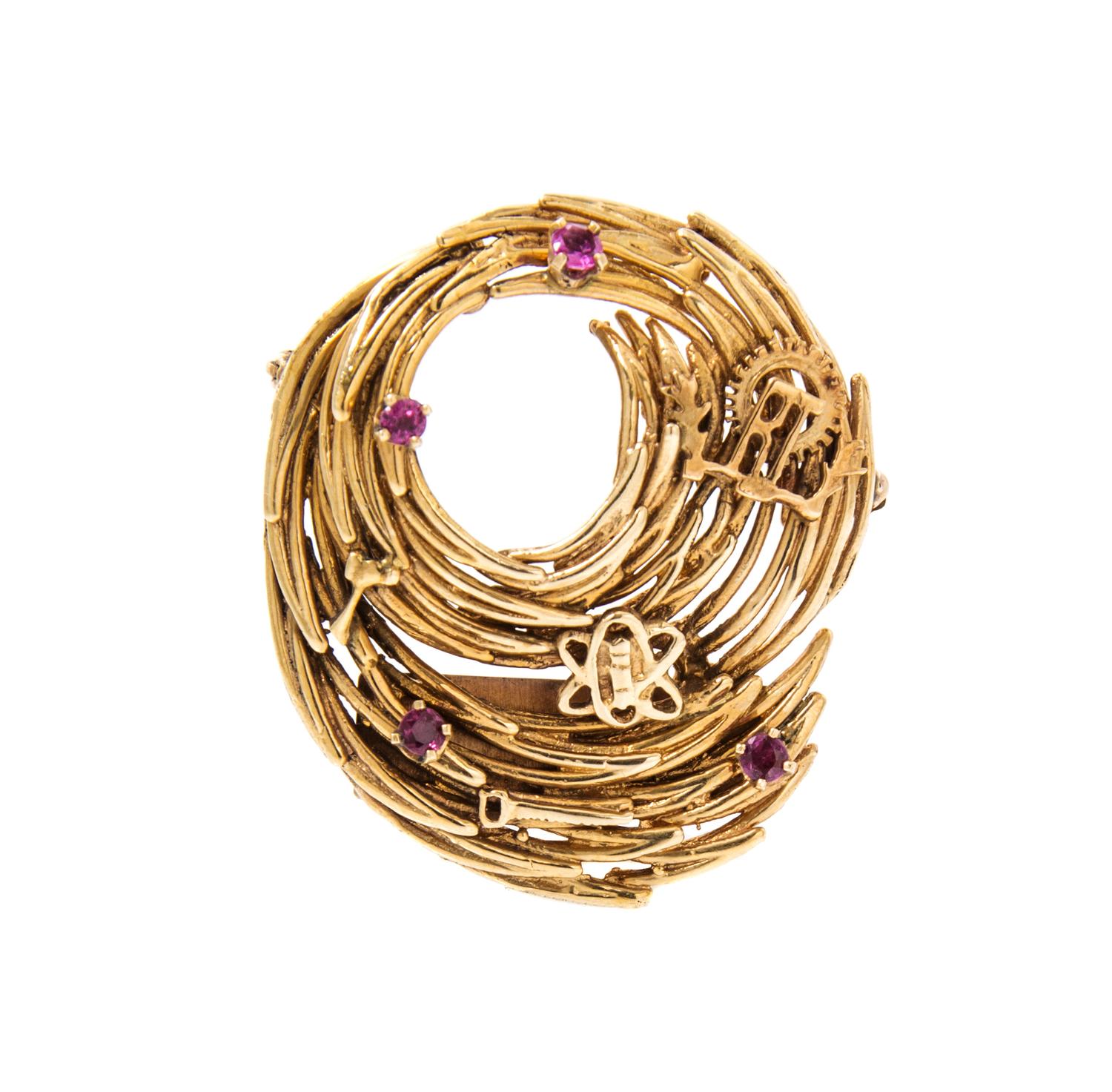 A 14 Karat Yellow Gold and Ruby American ORT Presentation Brooch, 11.40 dwts.