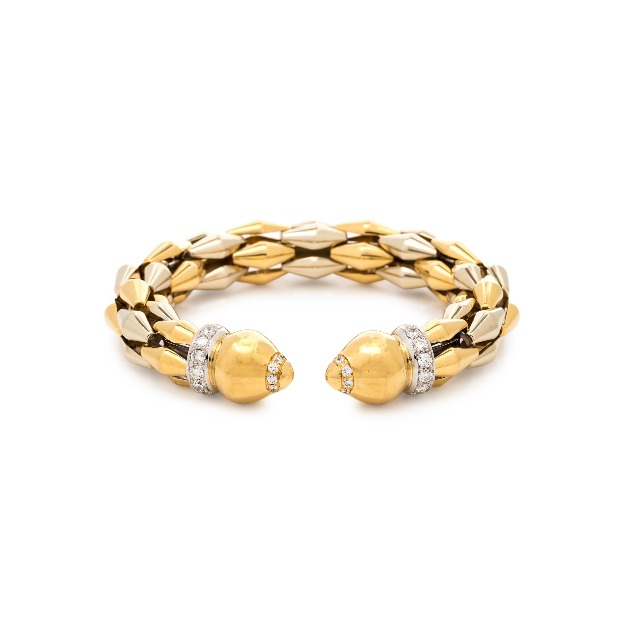 BICOLOR GOLD AND DIAMOND CUFF BRACELET