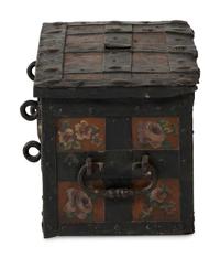 A Continental Paint-Decorated and Iron Mounted Strong Box