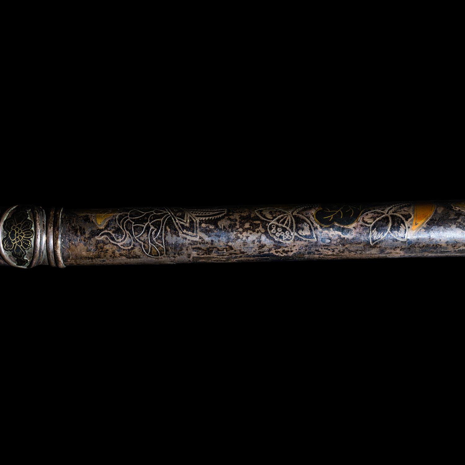 Two Chinese Opium Pipes and One Silver Opium Lamp, Late Qing-Republic Period 晚清-民國 烟槍、煙燈兩套
