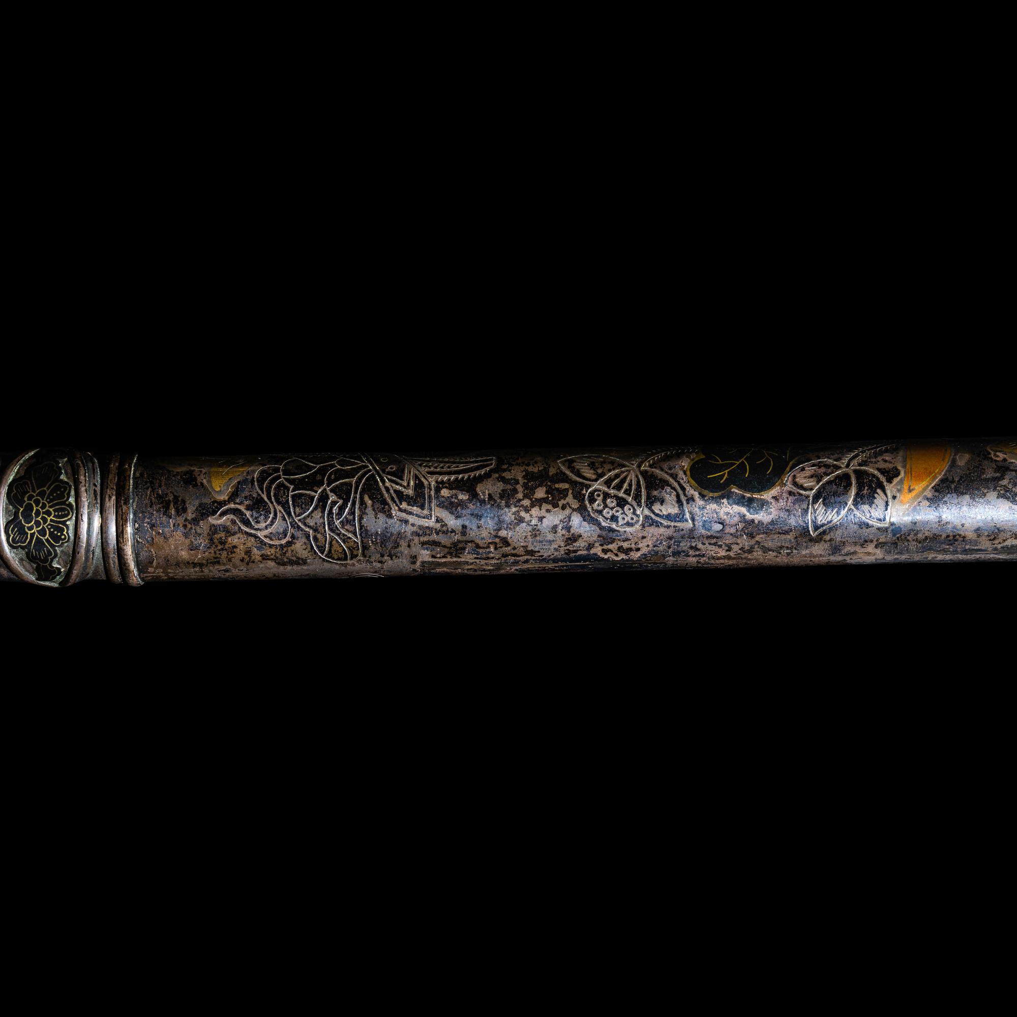 Two Chinese Opium Pipes and One Silver Opium Lamp, Late Qing-Republic Period 晚清-民國 烟槍、煙燈兩套