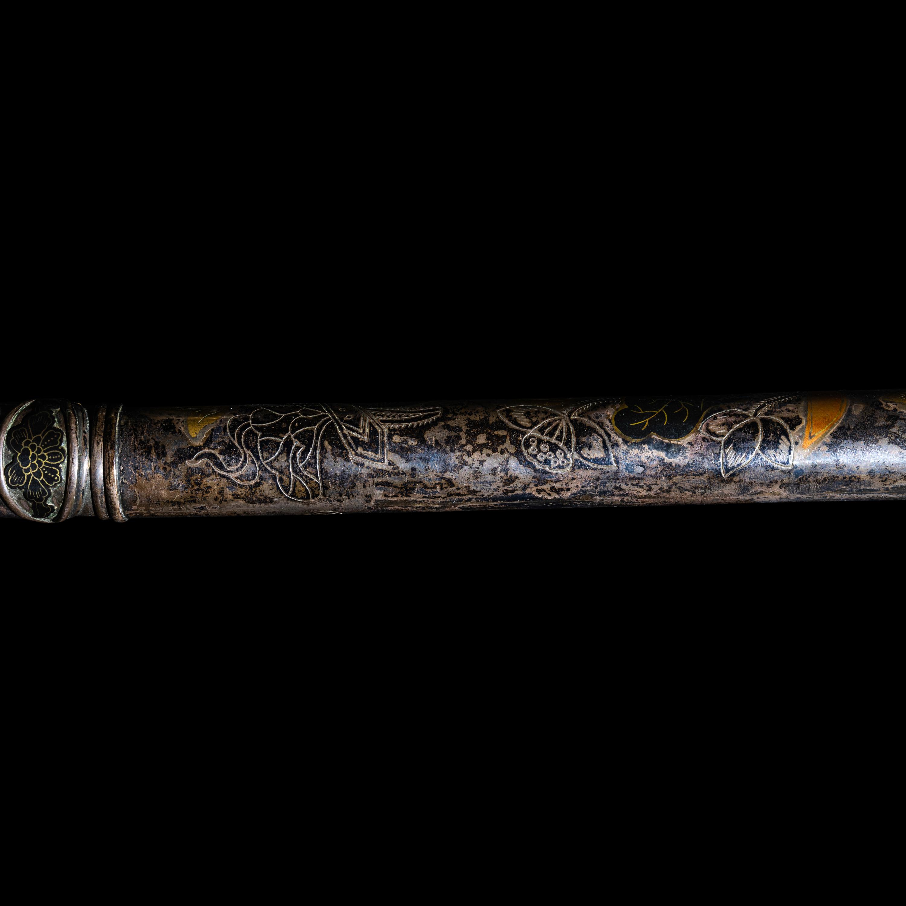 Two Chinese Opium Pipes and One Silver Opium Lamp, Late Qing-Republic Period 晚清-民國 烟槍、煙燈兩套