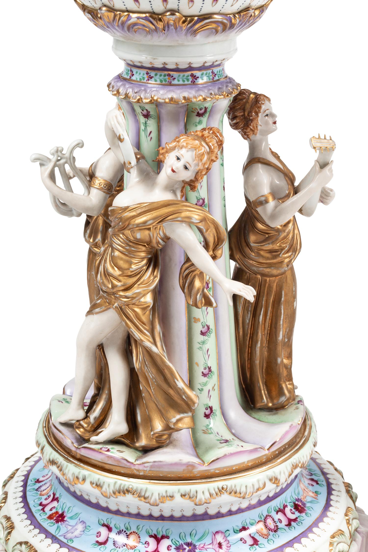 A Pair of German Polychrome Porcelain Centerpiece Baskets