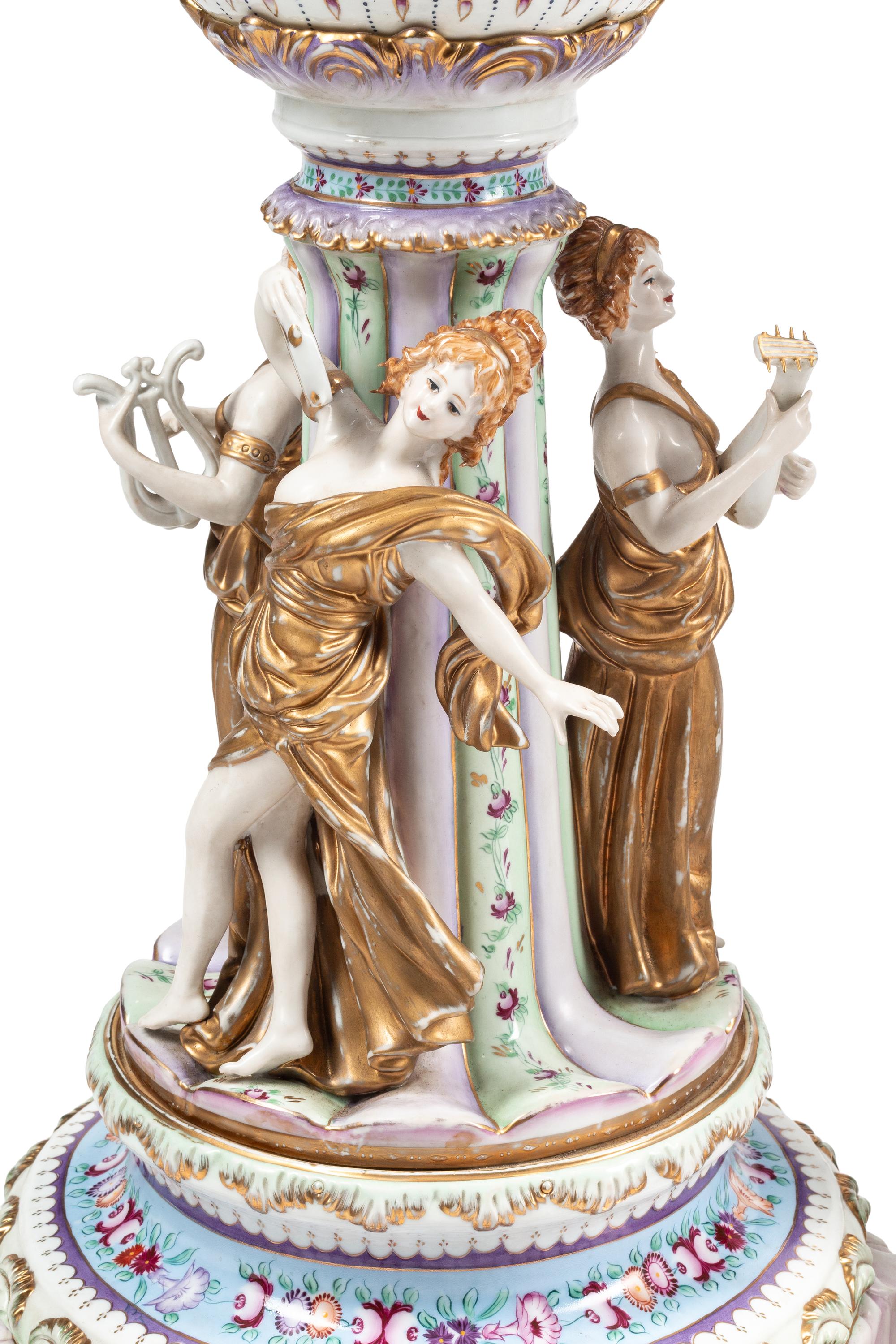 A Pair of German Polychrome Porcelain Centerpiece Baskets