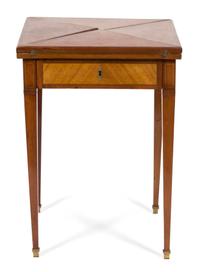 A French Crossbanded Tulipwood Parquetry Handkerchief Table Height 30 x diameter closed 22 inches. — 19TH CENTURY